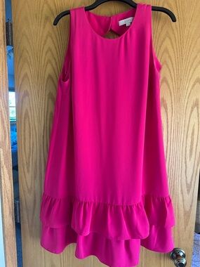 LOFT Fuchsia Sleeveless Ruffle-Hem Shift Dress